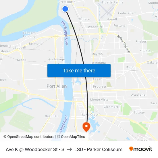 Ave K @ Woodpecker St - S to LSU - Parker Coliseum map