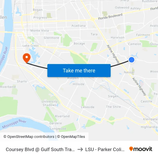 Coursey Blvd @ Gulf South Travel - W to LSU - Parker Coliseum map