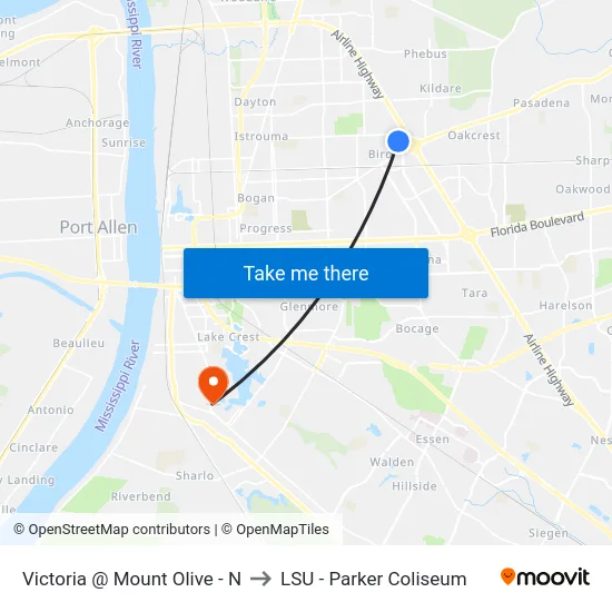 Victoria @ Mount Olive - N to LSU - Parker Coliseum map