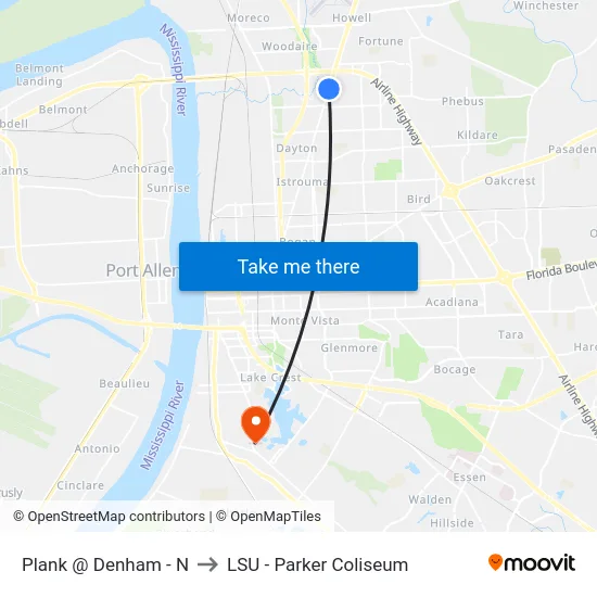 Plank @ Denham - N to LSU - Parker Coliseum map