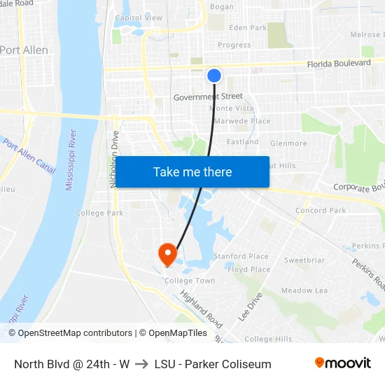 North Blvd @ 24th - W to LSU - Parker Coliseum map
