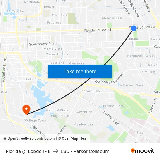 Florida @ Lobdell - E to LSU - Parker Coliseum map