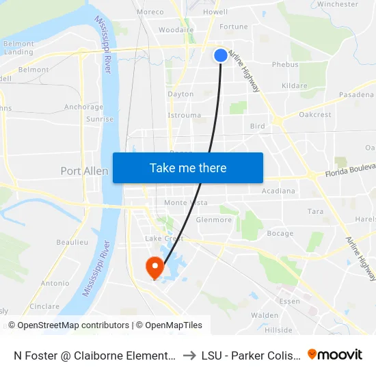 N Foster @ Claiborne Elementary - S to LSU - Parker Coliseum map