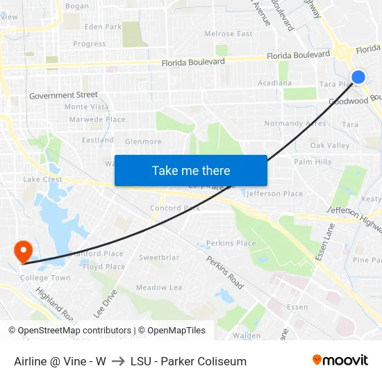 Airline @ Vine - W to LSU - Parker Coliseum map