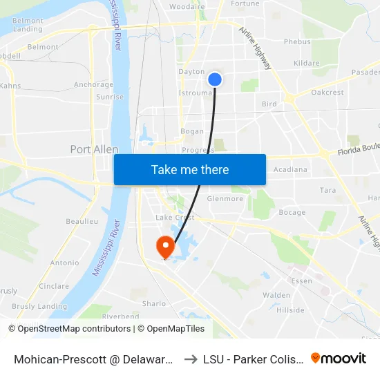 Mohican-Prescott @ Delaware St - E to LSU - Parker Coliseum map