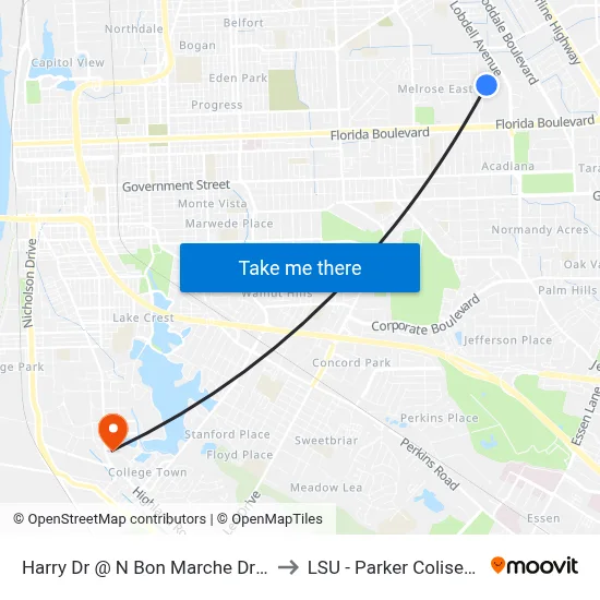 Harry Dr @ N Bon Marche Dr - E to LSU - Parker Coliseum map