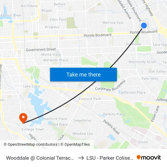 Wooddale @ Colonial Terrace - S to LSU - Parker Coliseum map