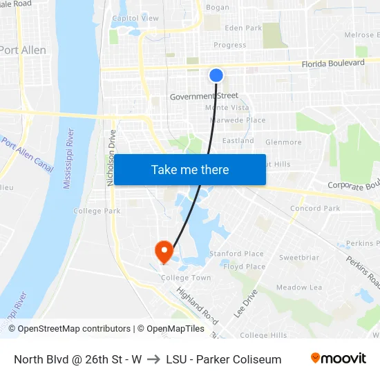 North Blvd @ 26th St - W to LSU - Parker Coliseum map