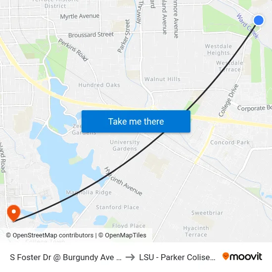 S Foster Dr @ Burgundy Ave - N to LSU - Parker Coliseum map