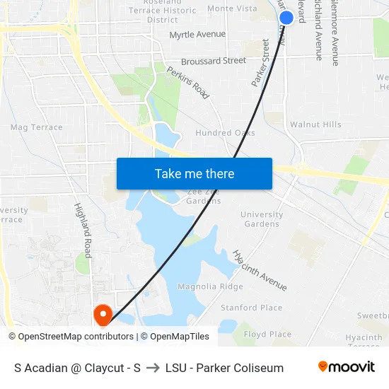 S Acadian @ Claycut - S to LSU - Parker Coliseum map