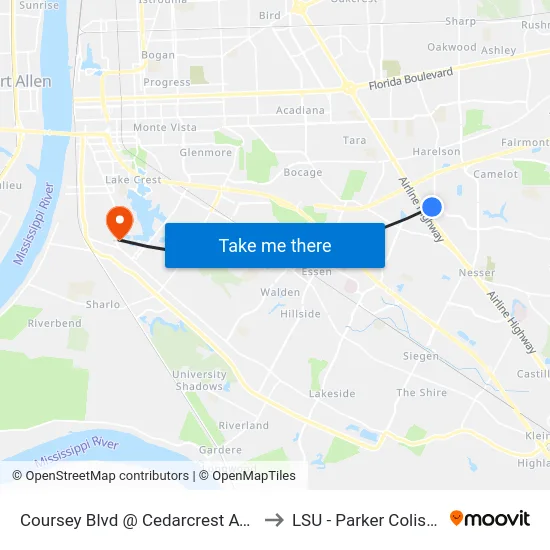 Coursey Blvd @ Cedarcrest Ave - W to LSU - Parker Coliseum map