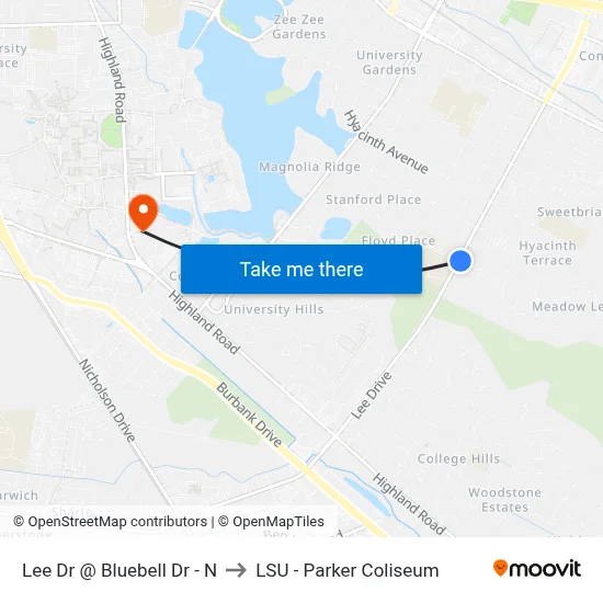 Lee Dr @ Bluebell Dr - N to LSU - Parker Coliseum map