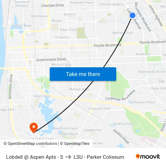 Lobdell @ Aspen Apts - S to LSU - Parker Coliseum map
