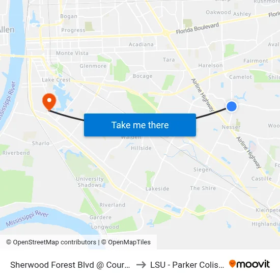 Sherwood Forest Blvd @ Coursey - S to LSU - Parker Coliseum map