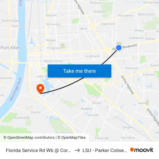 Florida Service Rd Wb @ Cora - E to LSU - Parker Coliseum map