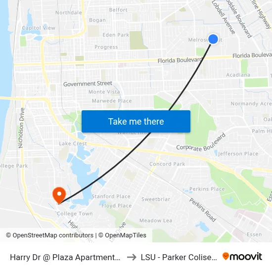 Harry Dr @ Plaza Apartments - E to LSU - Parker Coliseum map