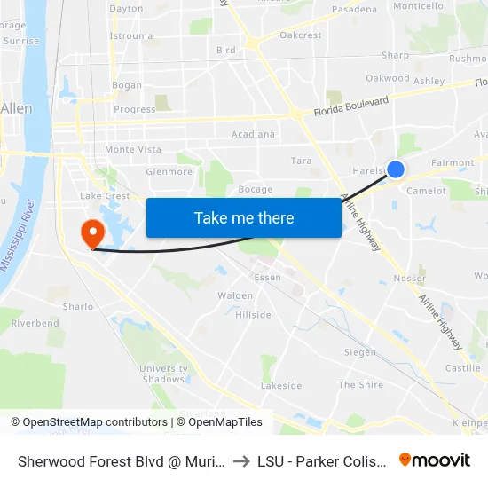 Sherwood Forest Blvd @ Muriel - S to LSU - Parker Coliseum map