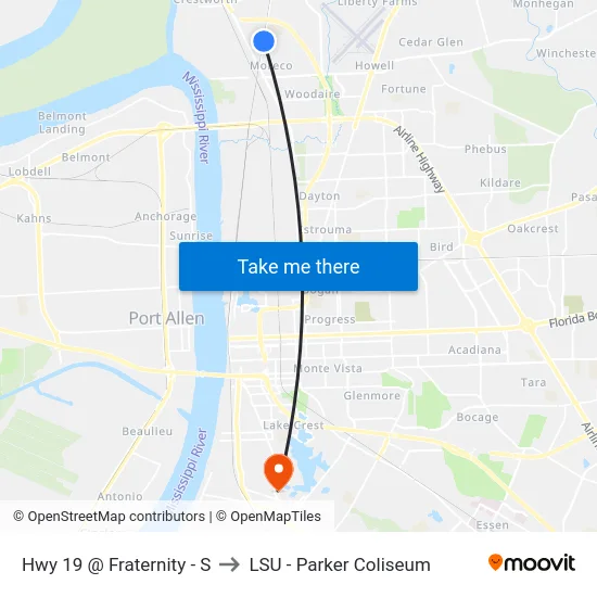 Hwy 19 @ Fraternity - S to LSU - Parker Coliseum map