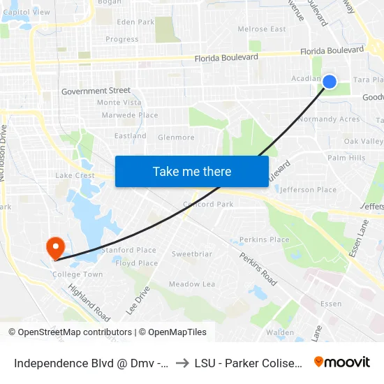 Independence Blvd @ Dmv - W to LSU - Parker Coliseum map