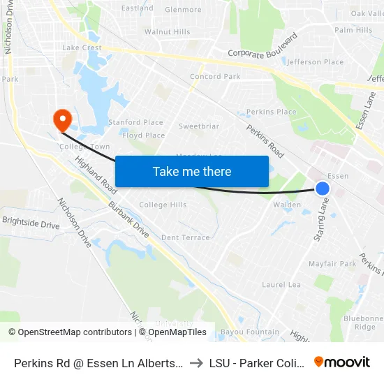 Perkins Rd @ Essen Ln Albertsons - W to LSU - Parker Coliseum map