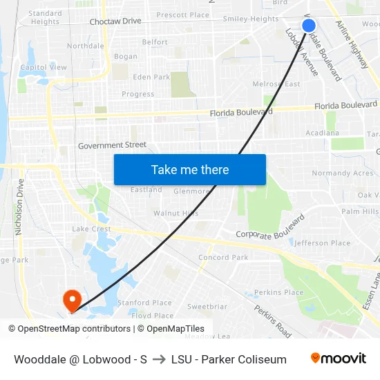 Wooddale @ Lobwood - S to LSU - Parker Coliseum map