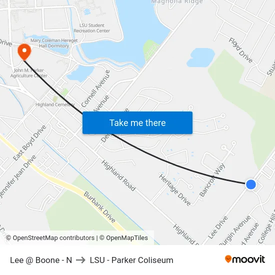Lee @ Boone - N to LSU - Parker Coliseum map