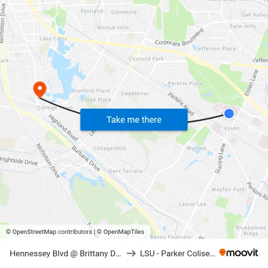 Hennessey Blvd @ Brittany Dr - W to LSU - Parker Coliseum map