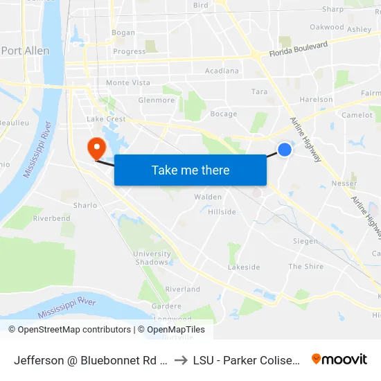 Jefferson @ Bluebonnet Rd - E to LSU - Parker Coliseum map