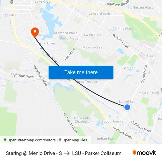 Staring @ Menlo Drive - S to LSU - Parker Coliseum map