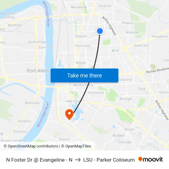 N Foster Dr @ Evangeline - N to LSU - Parker Coliseum map