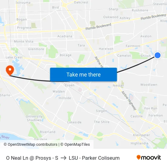O Neal Ln @ Prosys - S to LSU - Parker Coliseum map