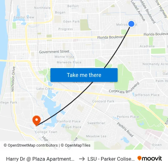 Harry Dr @ Plaza Apartments - W to LSU - Parker Coliseum map