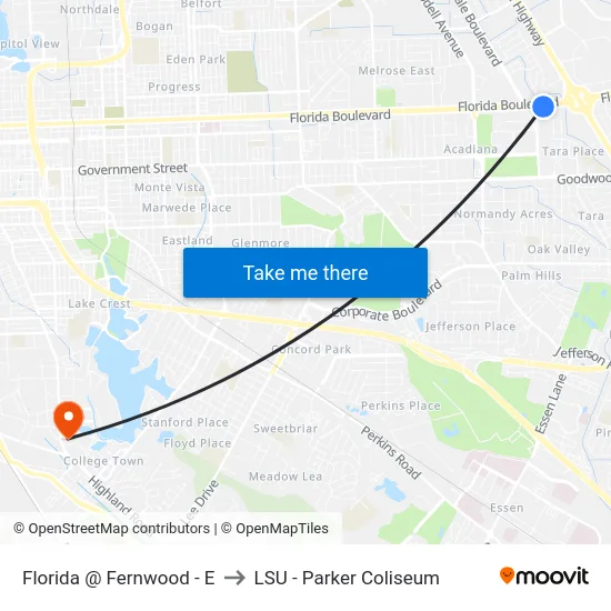 Florida @ Fernwood - E to LSU - Parker Coliseum map