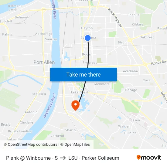 Plank @ Winbourne - S to LSU - Parker Coliseum map