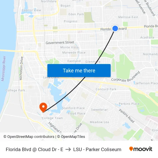 Florida Blvd @ Cloud Dr - E to LSU - Parker Coliseum map