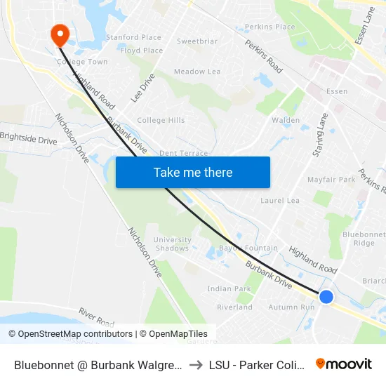 Bluebonnet @ Burbank Walgreens - N to LSU - Parker Coliseum map