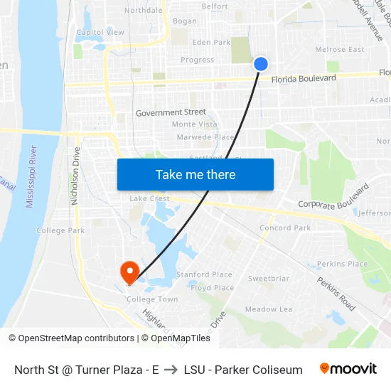 North St @ Turner Plaza - E to LSU - Parker Coliseum map