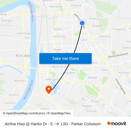 Airline Hwy @ Hanks Dr - S to LSU - Parker Coliseum map