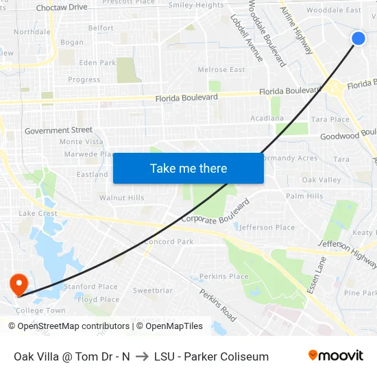 Oak Villa @ Tom Dr - N to LSU - Parker Coliseum map
