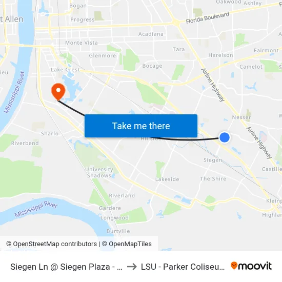 Siegen Ln @ Siegen Plaza - N to LSU - Parker Coliseum map