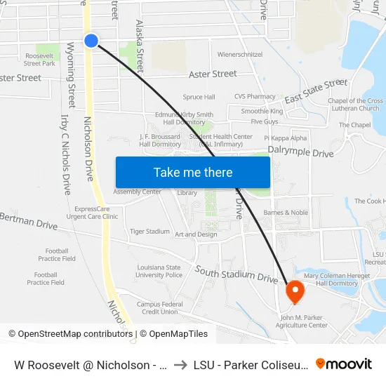 W Roosevelt @ Nicholson - W to LSU - Parker Coliseum map