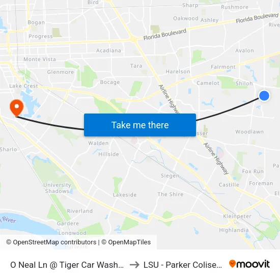 O Neal Ln @ Tiger Car Wash - N to LSU - Parker Coliseum map