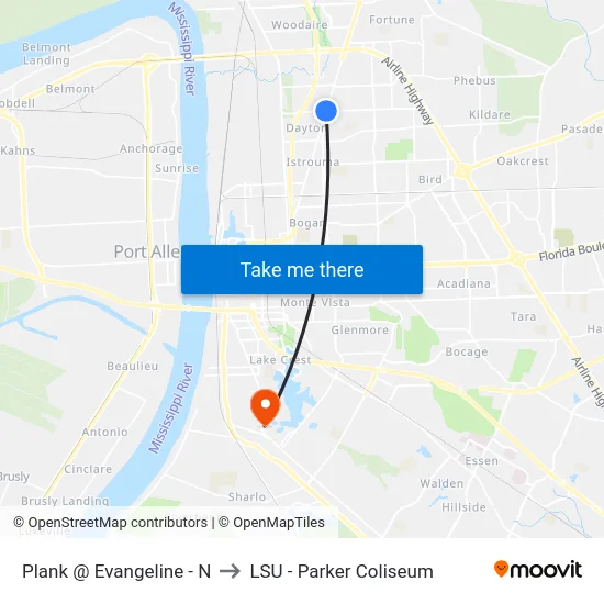Plank @ Evangeline - N to LSU - Parker Coliseum map