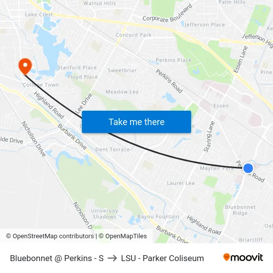 Bluebonnet @ Perkins - S to LSU - Parker Coliseum map