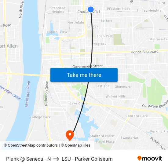 Plank @ Seneca - N to LSU - Parker Coliseum map