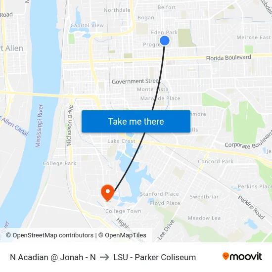 N Acadian @ Jonah - N to LSU - Parker Coliseum map