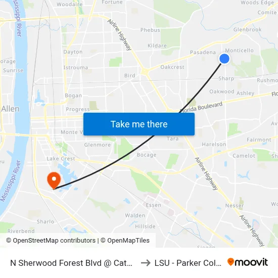 N Sherwood Forest Blvd @ Catalina Ave - to LSU - Parker Coliseum map