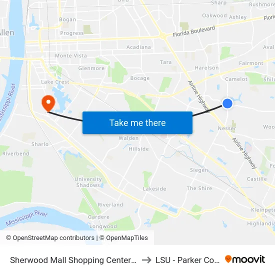 Sherwood Mall Shopping Center @ Coursey to LSU - Parker Coliseum map