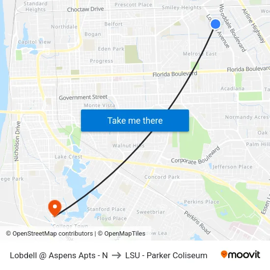 Lobdell @ Aspens Apts - N to LSU - Parker Coliseum map