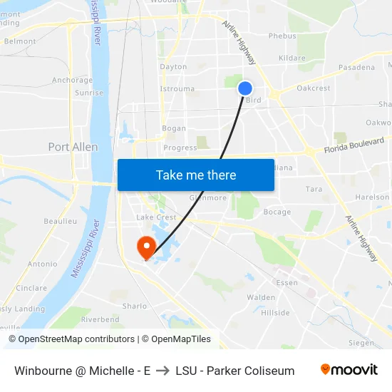 Winbourne @ Michelle - E to LSU - Parker Coliseum map